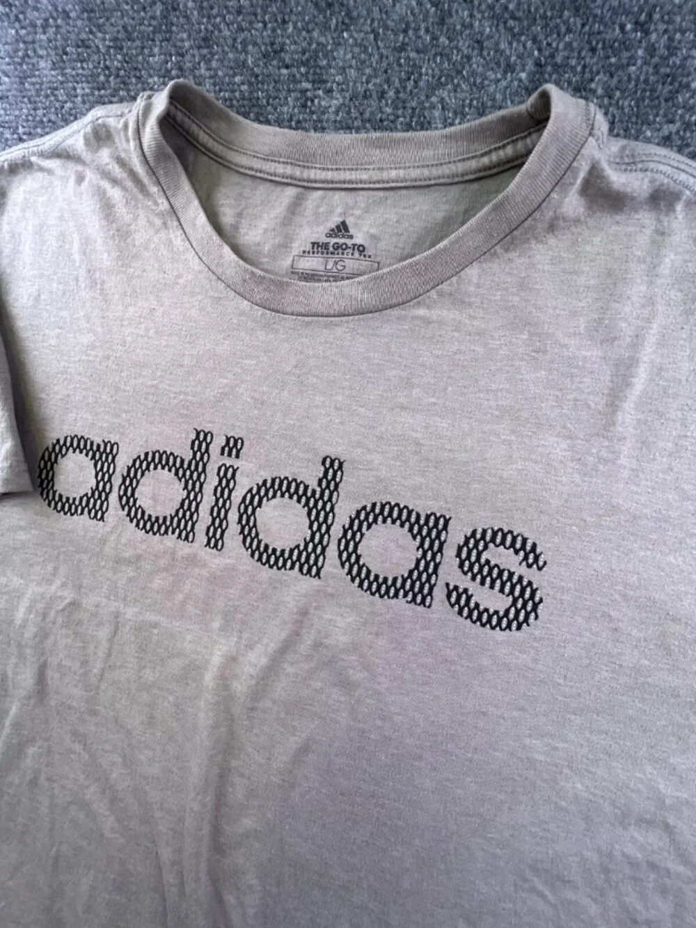 Adidas Shirt Adult Large Beige Logo Crew Neck Short Sleeve Mens Performance Tee